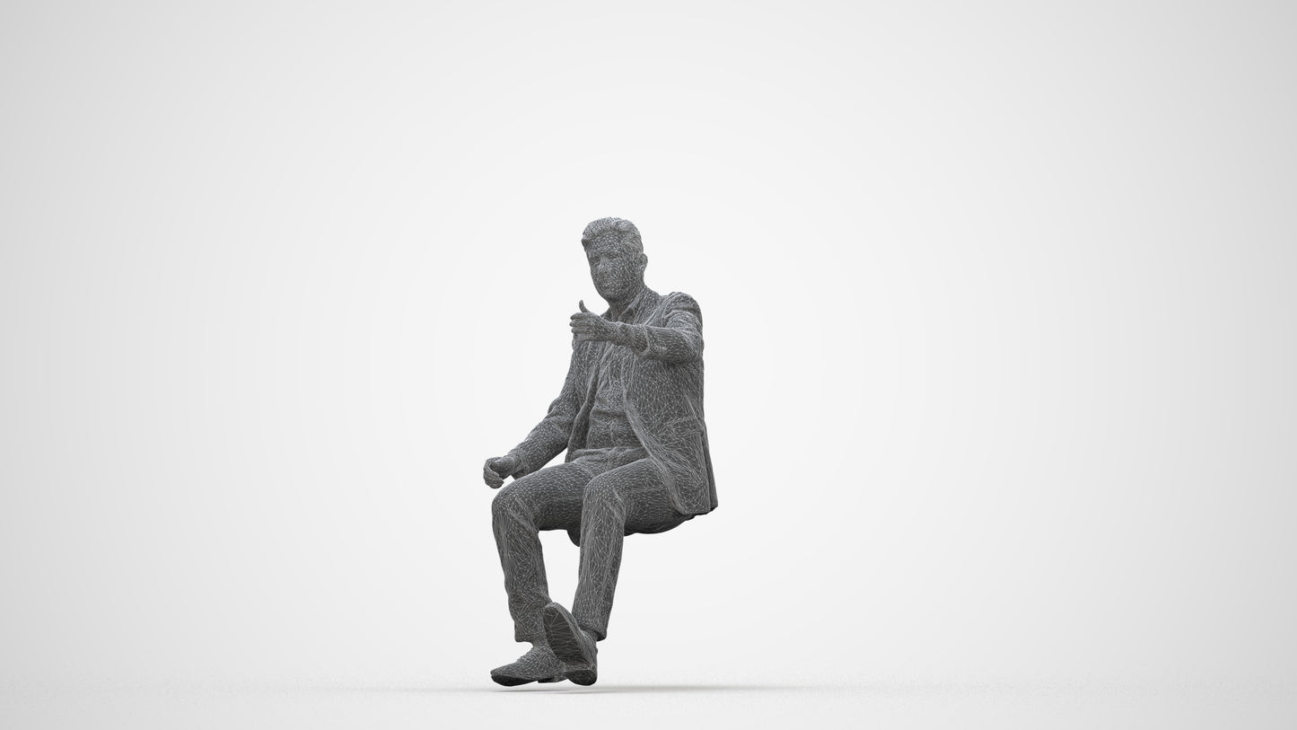 realistic 3D human man business driving, archviz people FBX OBJ for Blender, wireframe back view