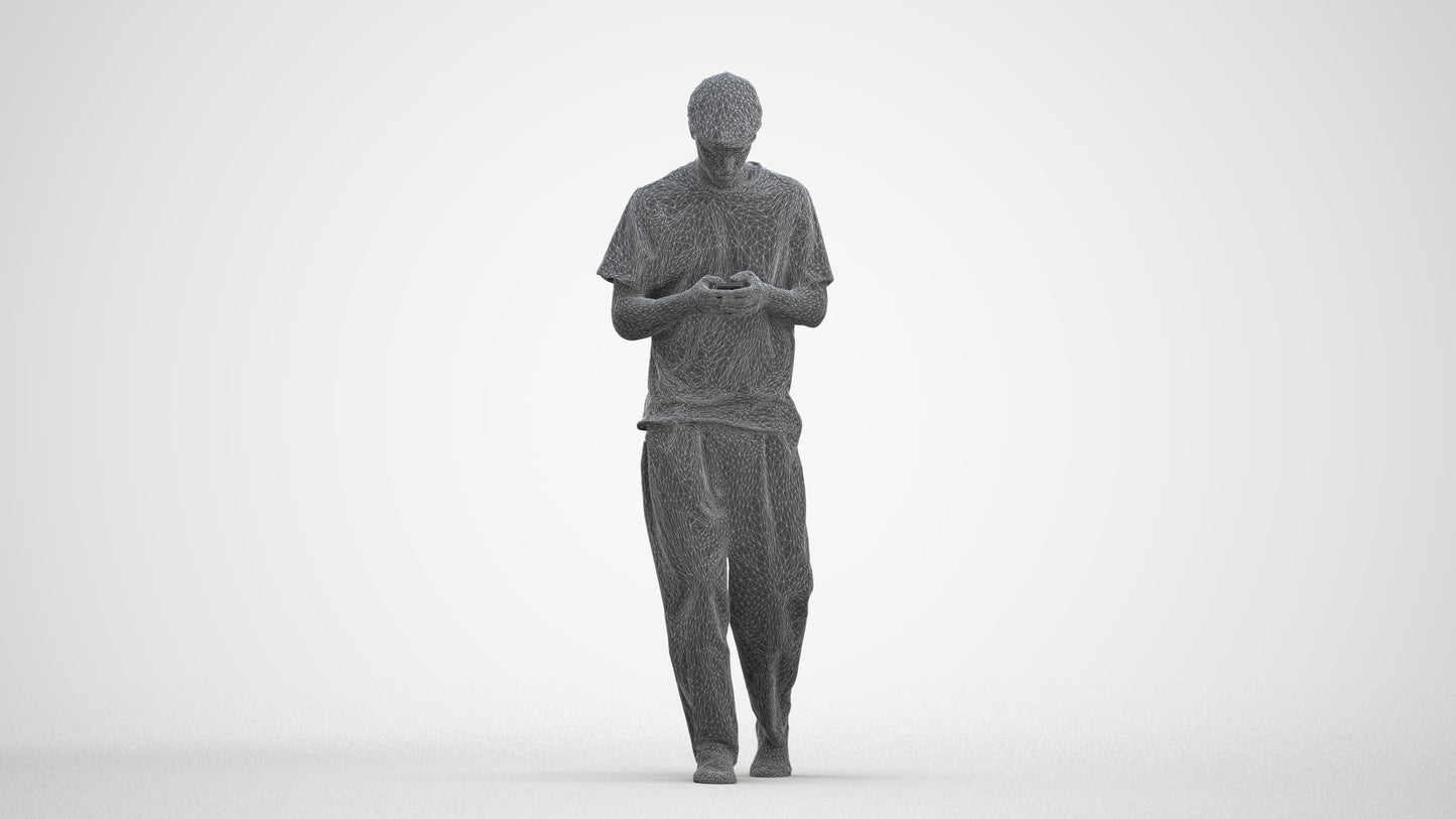 photogrammetry 3D man casual walking, realistic human model archviz FBX, three-quarter front view render