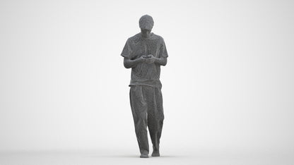 photogrammetry 3D man casual walking, realistic human model archviz FBX, three-quarter front view render