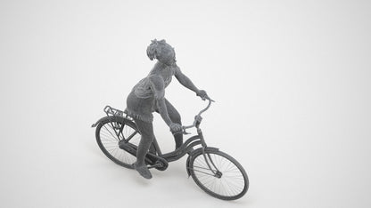 scanned 3D girl casual cycling, photogrammetry people for Enscape and V-Ray, wireframe three-quarter view