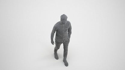 realistic 3D human man casual walking, archviz people FBX OBJ for Blender, wireframe three-quarter view
