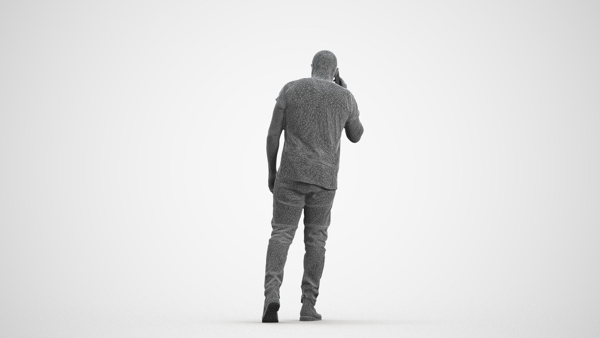 3D scanned man walking casual, photorealistic archviz people for Enscape and SketchUp, wireframe front view