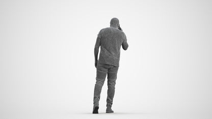 3D scanned man walking casual, photorealistic archviz people for Enscape and SketchUp, wireframe front view