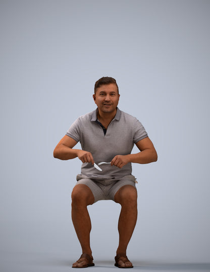 3D scanned man sitting casual, photorealistic archviz people for Enscape and SketchUp