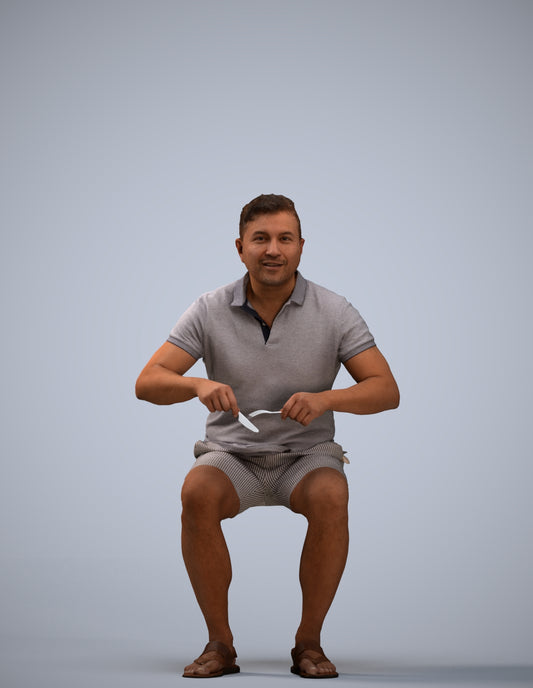 3D scanned man sitting casual, photorealistic archviz people for Enscape and SketchUp