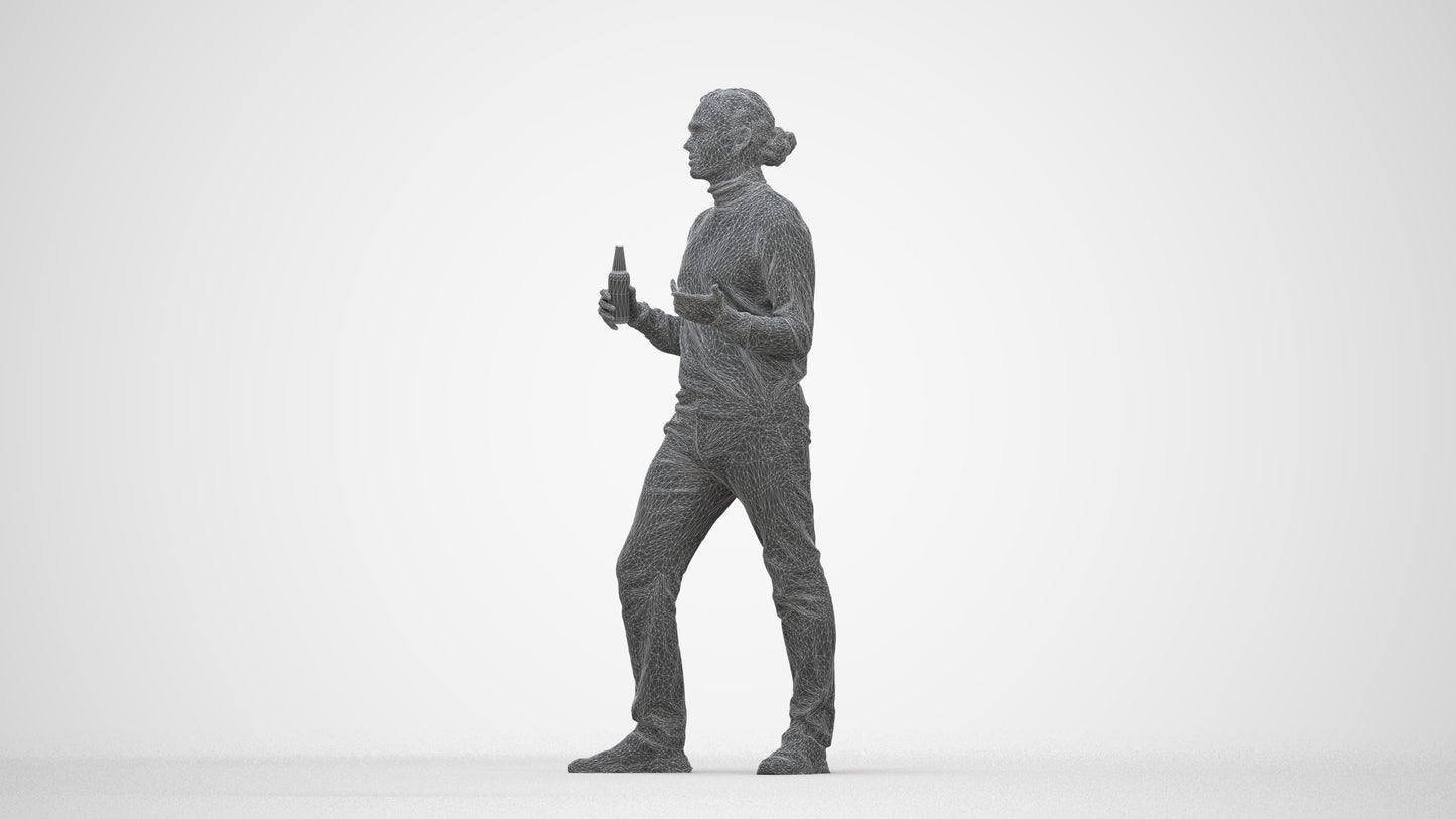 photogrammetry 3D man casual standing, realistic human model archviz FBX, wireframe back view