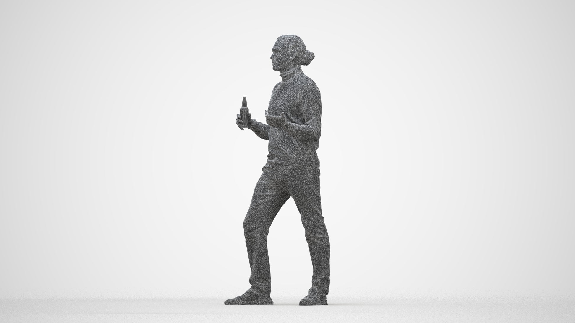 photogrammetry 3D man casual standing, realistic human model archviz FBX, wireframe back view