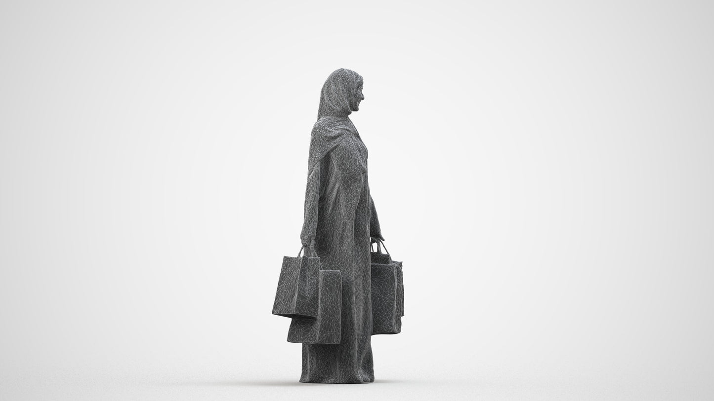 realistic 3D people woman casual shopping, render-ready for V-Ray and Corona, FBX OBJ, wireframe side view