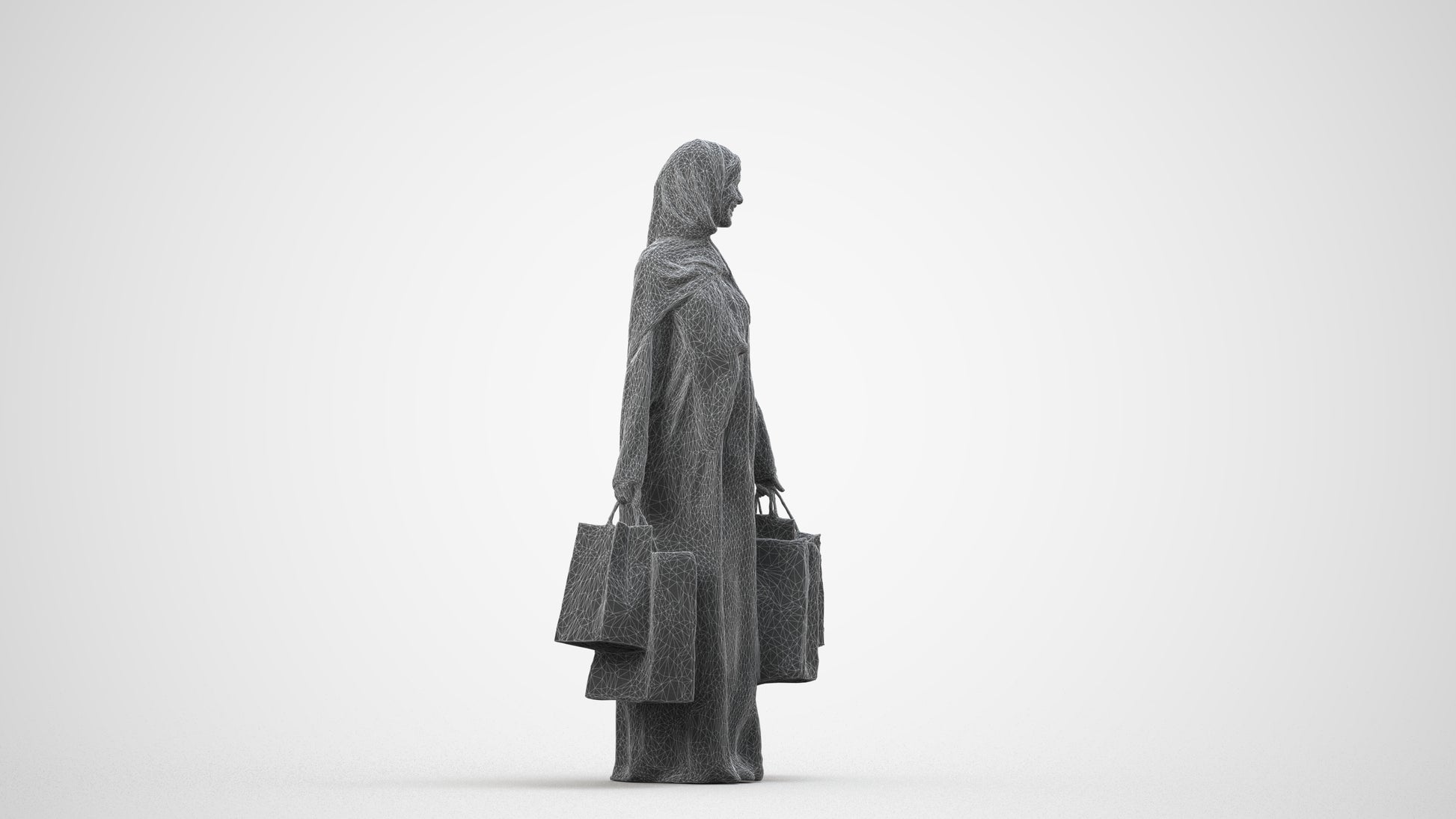 realistic 3D people woman casual shopping, render-ready for V-Ray and Corona, FBX OBJ, wireframe side view
