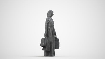 realistic 3D people woman casual shopping, render-ready for V-Ray and Corona, FBX OBJ, wireframe side view