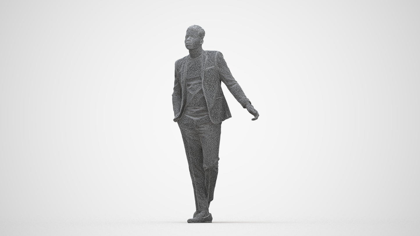 photogrammetry 3D man formal cycling, realistic human model archviz FBX, wireframe back view