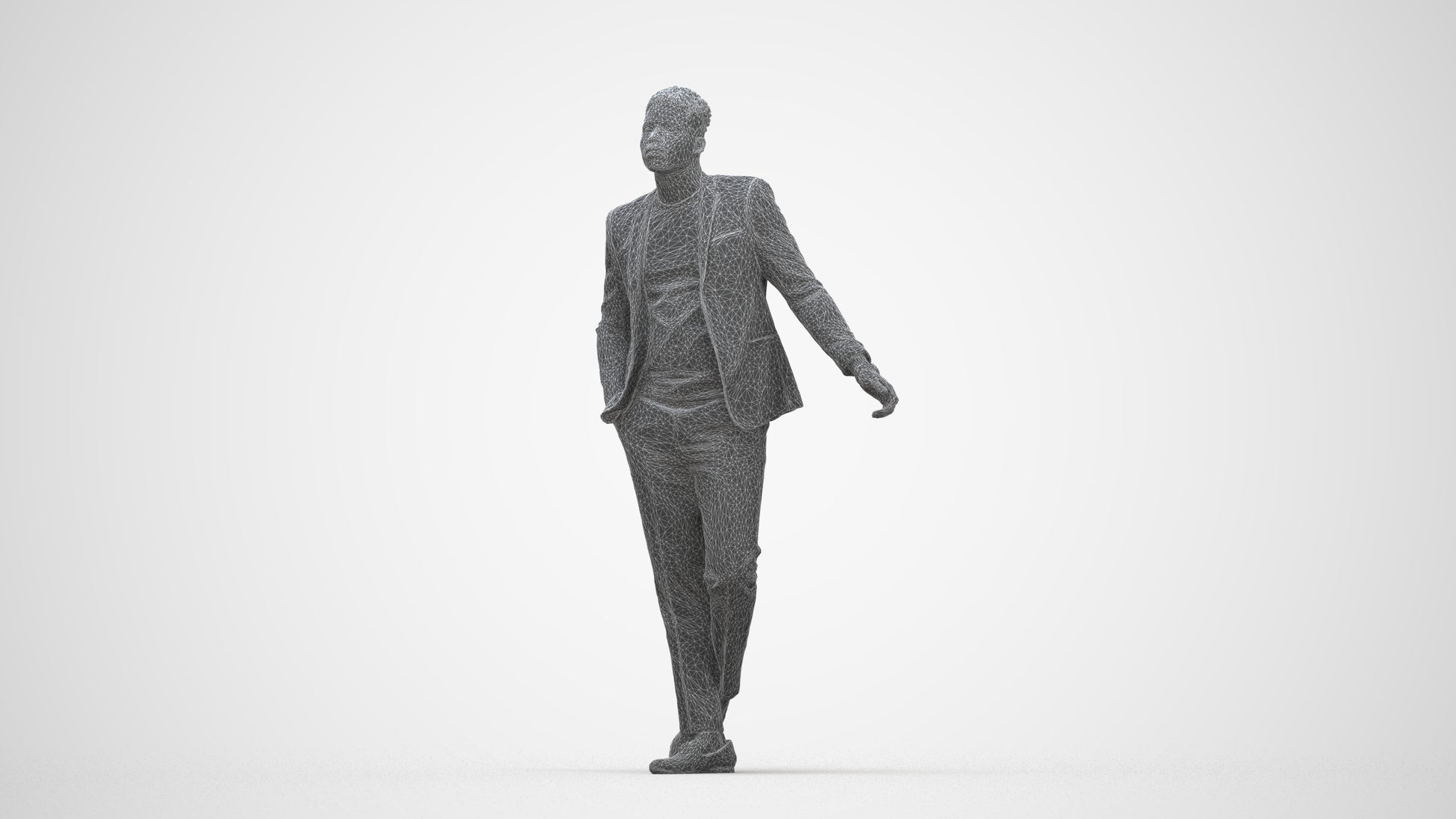 photogrammetry 3D man formal cycling, realistic human model archviz FBX, wireframe back view
