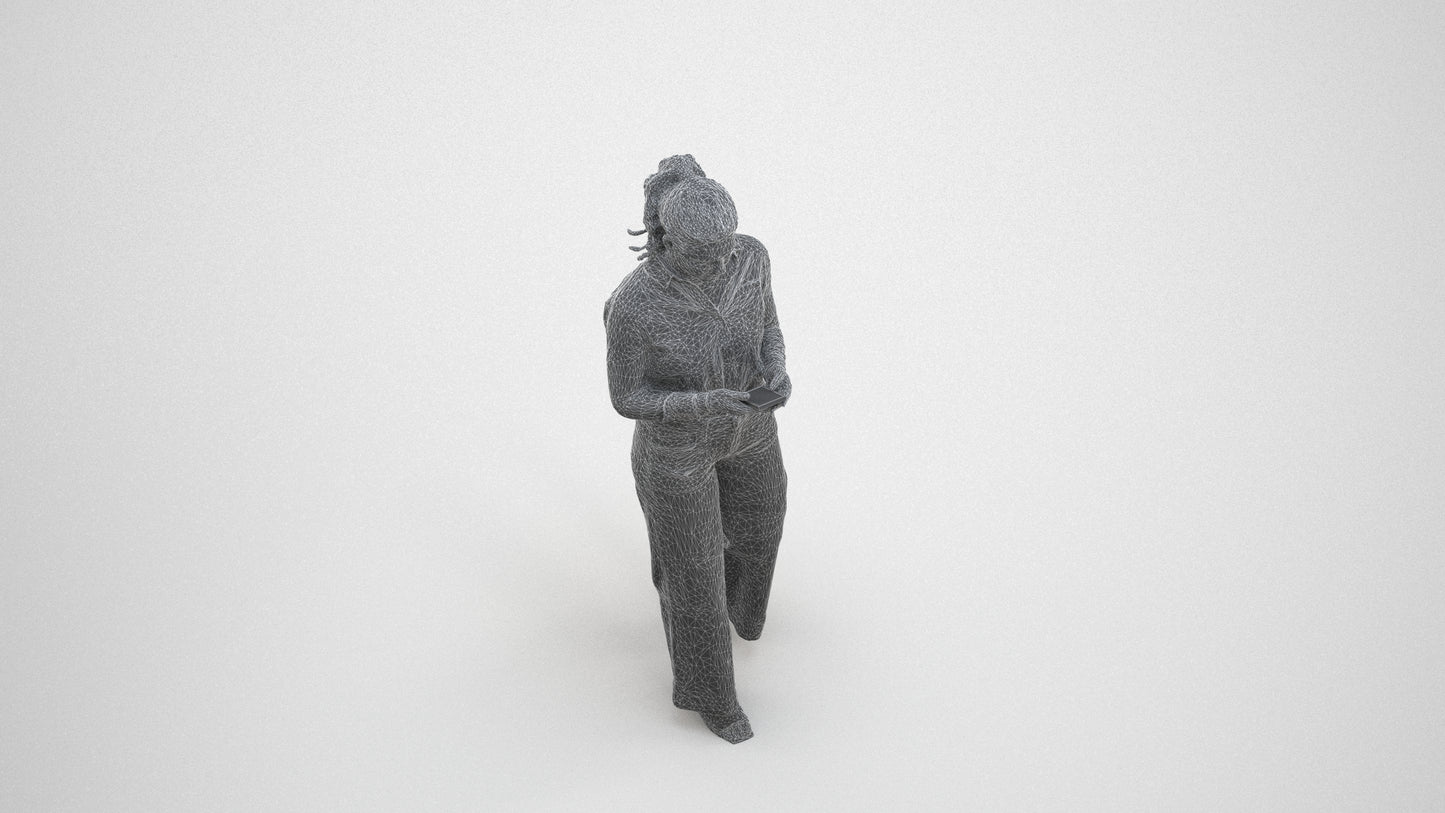 scanned 3D woman casual standing, photogrammetry people for Enscape and V-Ray, wireframe three-quarter view