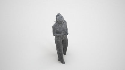 scanned 3D woman casual standing, photogrammetry people for Enscape and V-Ray, wireframe three-quarter view