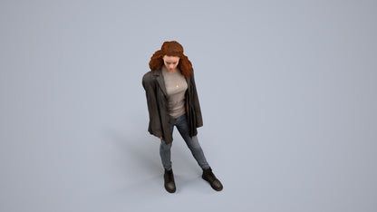 realistic 3D human woman casual standing, archviz people FBX OBJ for Blender, back view render