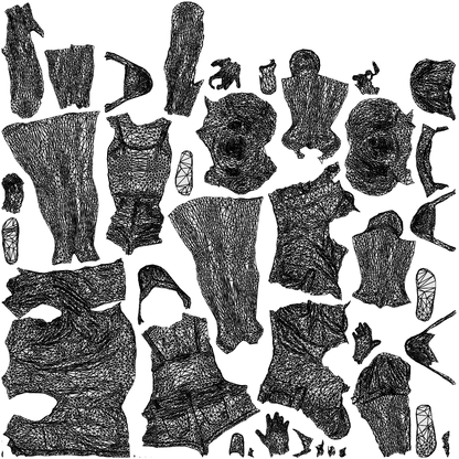 3D people model woman couple, scanned human for 3ds Max rendering, wireframe top-down view