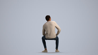 scanned 3D man casual sitting, photogrammetry people for Enscape and V-Ray, three-quarter view render