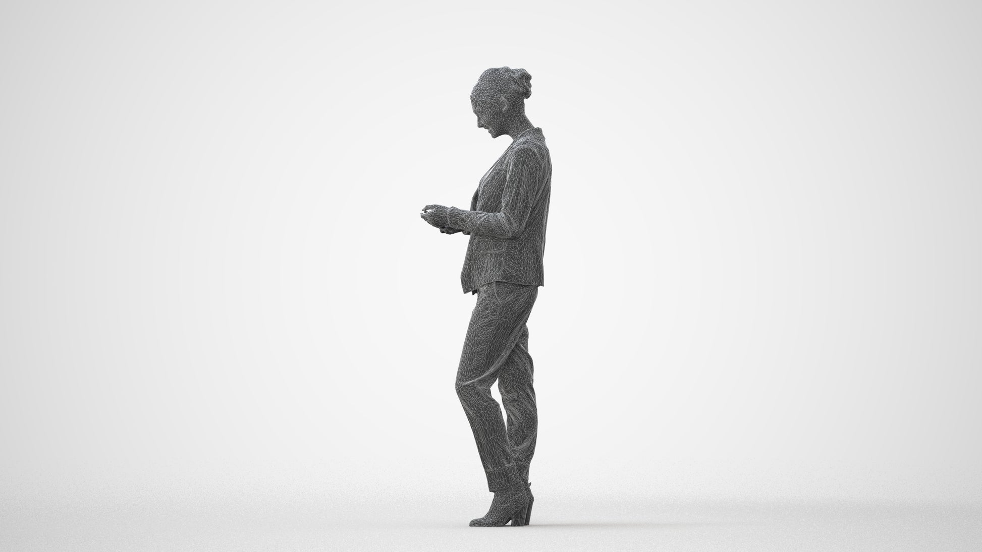 3D human model woman business standing, photogrammetry scanned person for archviz, square thumbnail