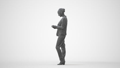 3D human model woman business standing, photogrammetry scanned person for archviz, square thumbnail