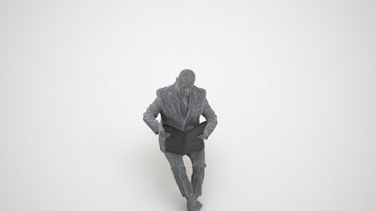 realistic 3D people senior man business sitting, render-ready for V-Ray and Corona, FBX OBJ, wireframe three-quarter view