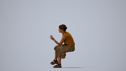 scanned 3D woman casual sitting, photogrammetry people for Enscape and V-Ray, three-quarter view render