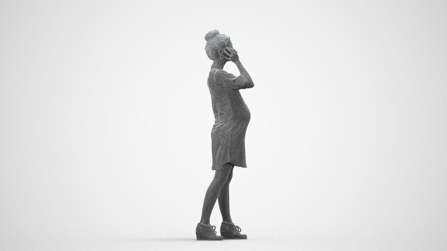 scanned 3D woman casual standing, photogrammetry people for Enscape and V-Ray, wireframe side view