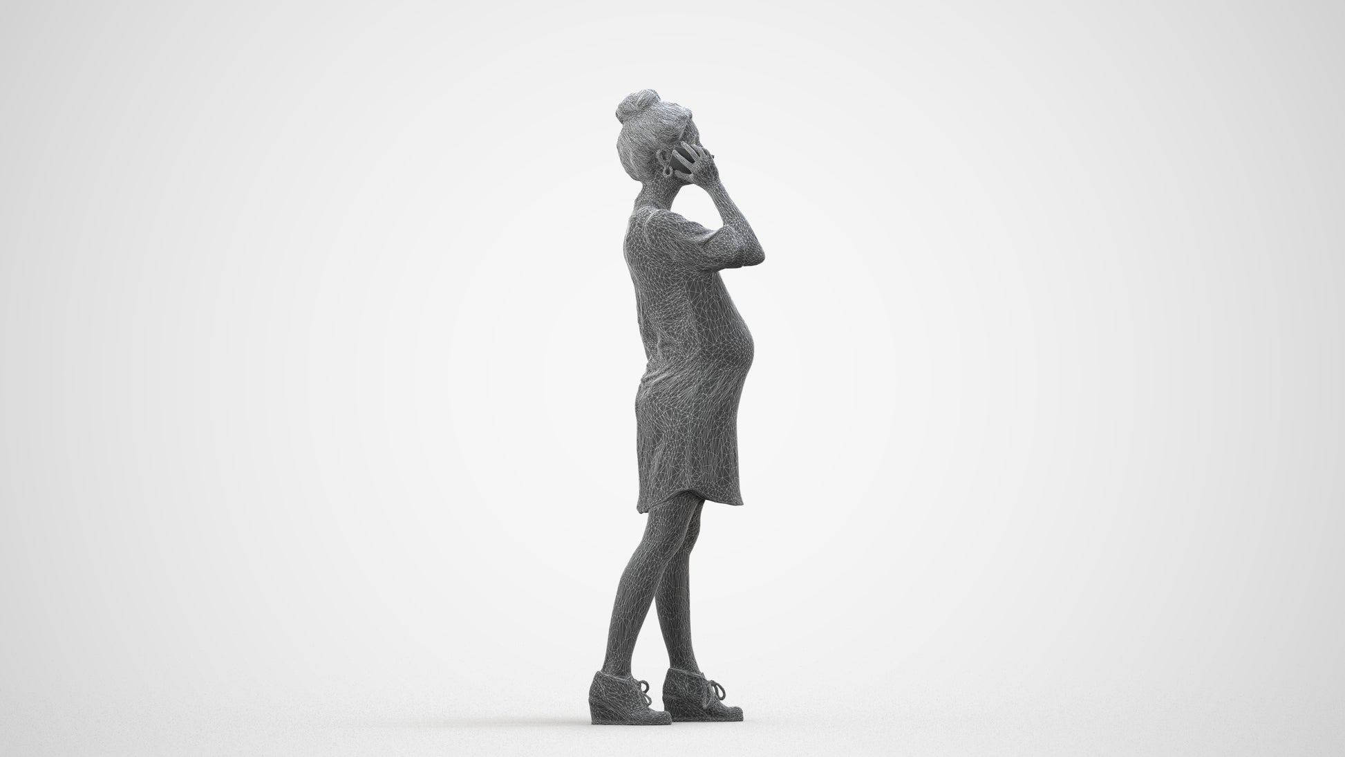 scanned 3D woman casual standing, photogrammetry people for Enscape and V-Ray, wireframe side view