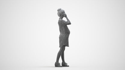 scanned 3D woman casual standing, photogrammetry people for Enscape and V-Ray, wireframe side view