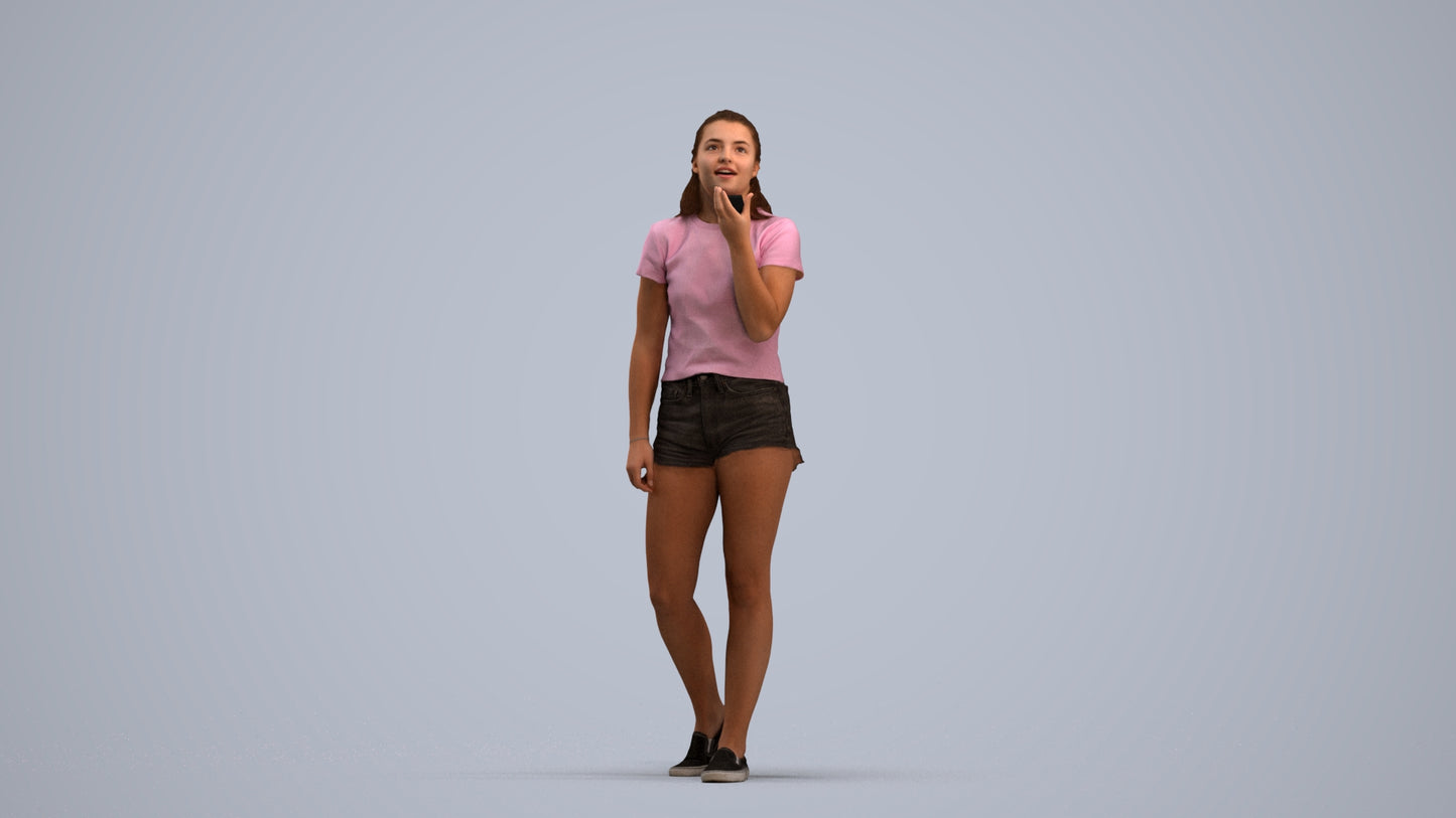 3D people model girl casual standing, scanned human for 3ds Max rendering, standing pose render