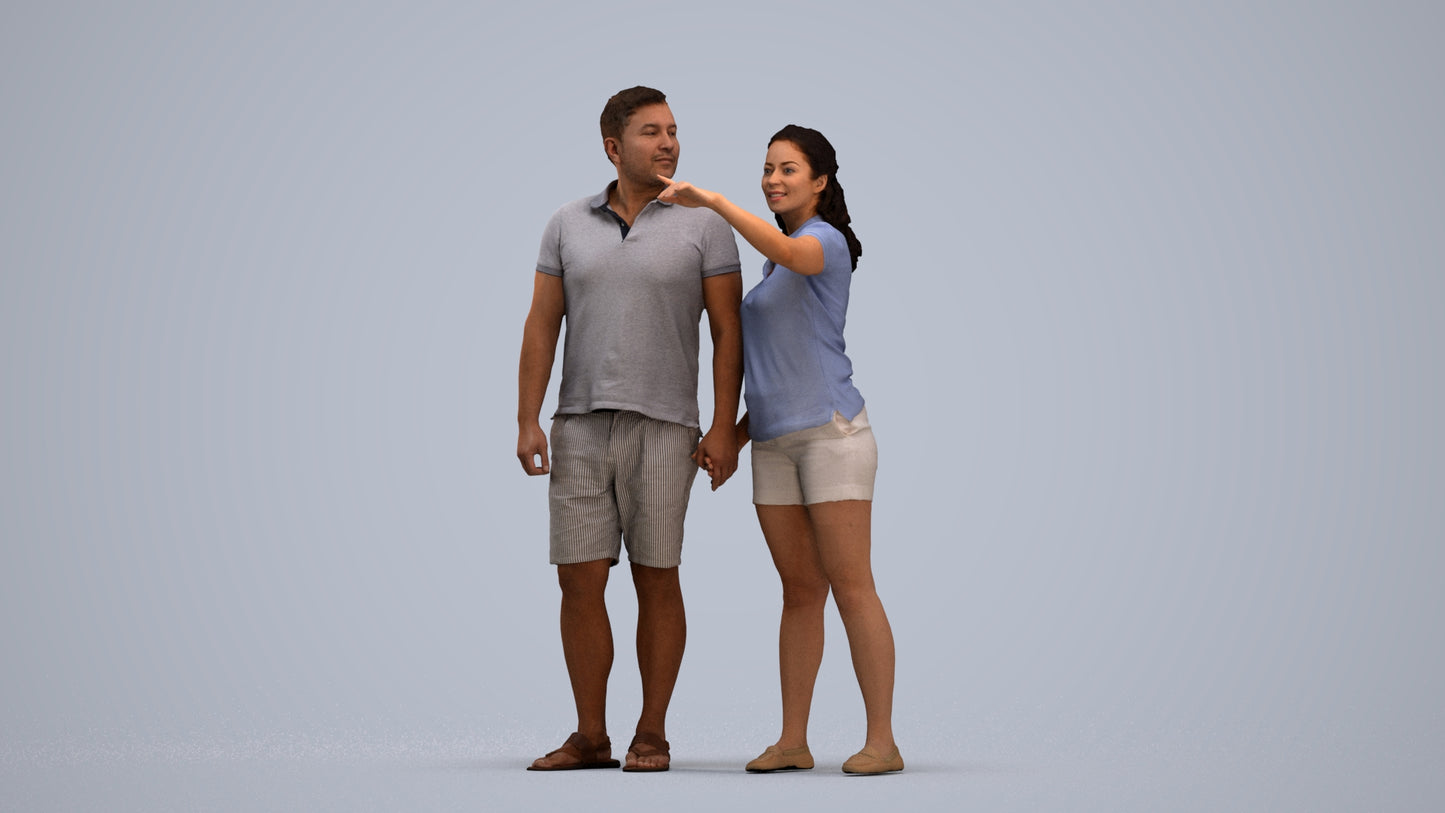 3D scanned woman couple casual, photorealistic archviz people for Enscape and SketchUp, standing pose render