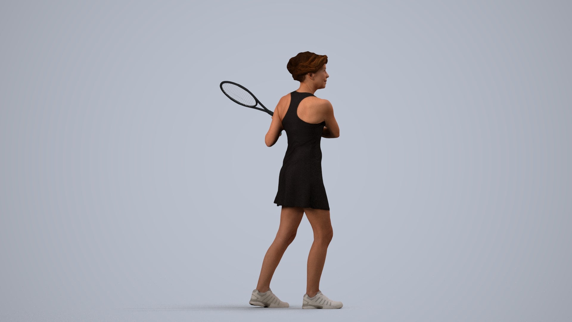 3D scanned woman sport, photorealistic archviz people for Enscape and SketchUp, side view render