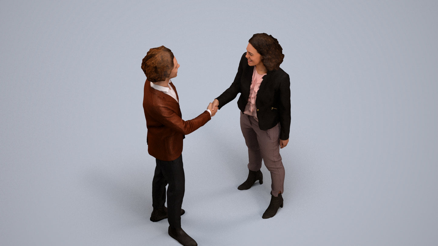 3D human model woman business, photogrammetry scanned person for archviz, back view render