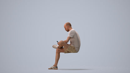 3D scanned man sitting casual, photorealistic archviz people for Enscape and SketchUp, three-quarter view render