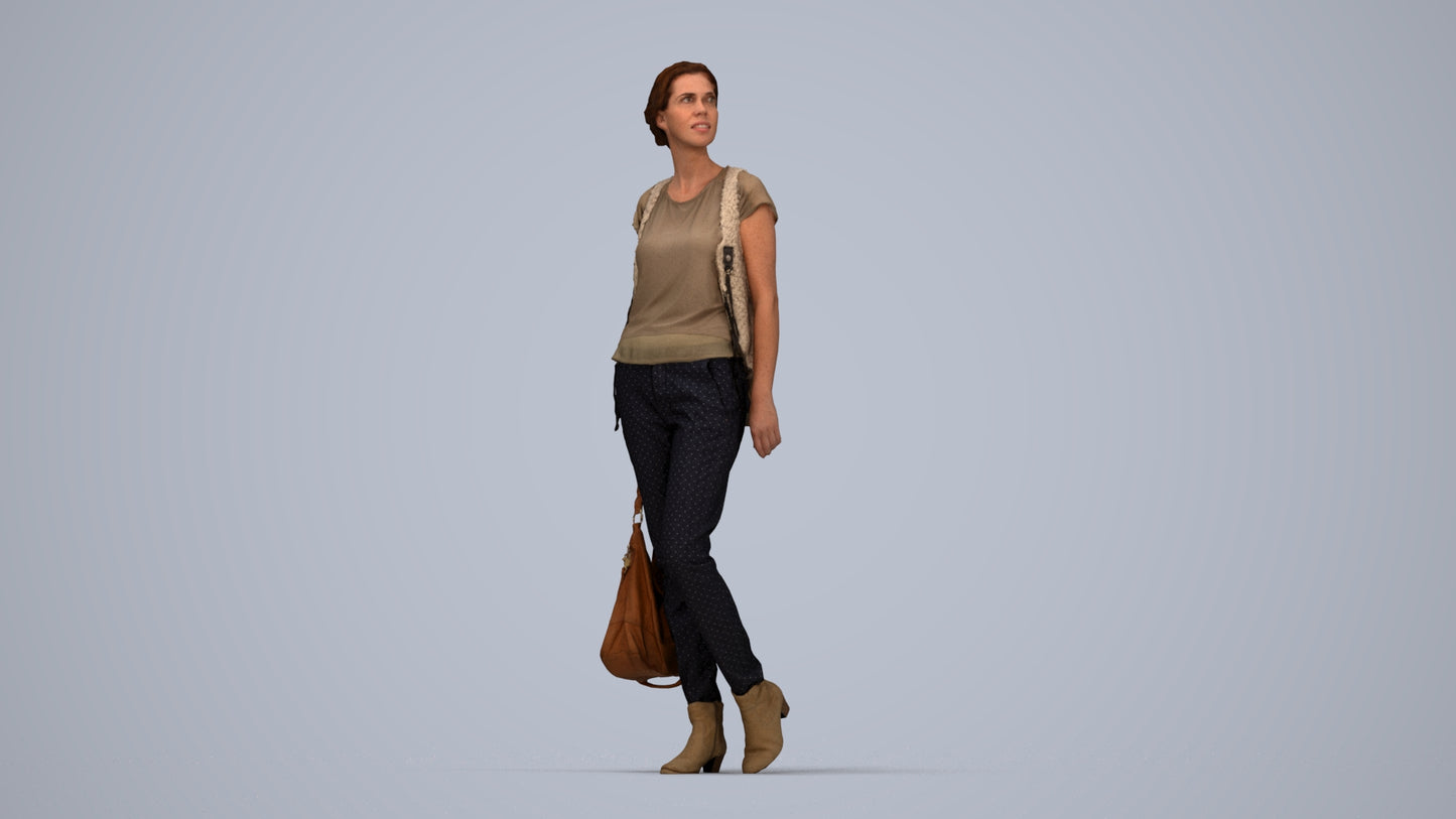 3D scanned woman standing casual, photorealistic archviz people for Enscape and SketchUp, top-down view render