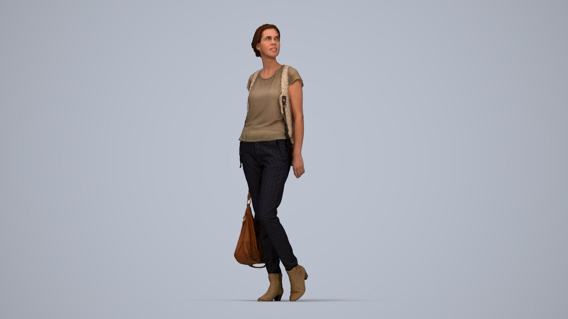 3D scanned woman standing casual, photorealistic archviz people for Enscape and SketchUp, top-down view render