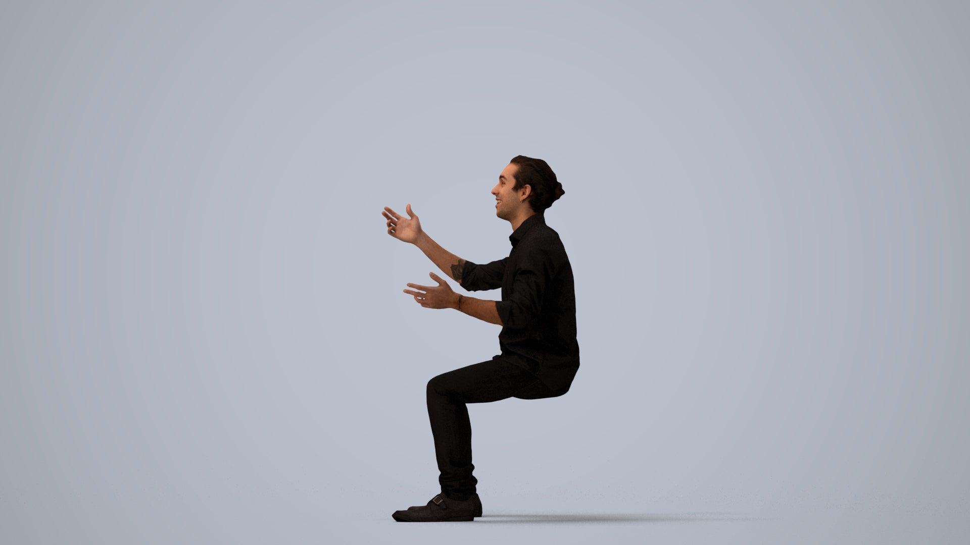 realistic 3D man casual sitting, scanned archviz people for Blender and 3ds Max, three-quarter view render