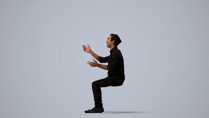 realistic 3D man casual sitting, scanned archviz people for Blender and 3ds Max, three-quarter view render