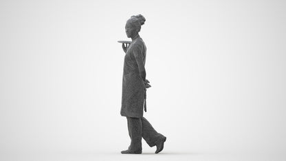 realistic 3D human woman hospitality, archviz people FBX OBJ for Blender, square thumbnail
