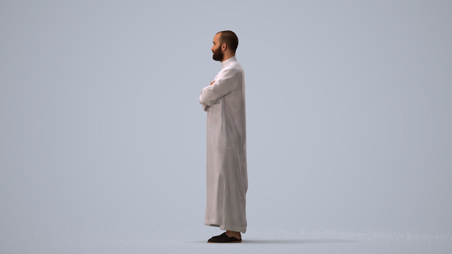 realistic 3D human man standing, archviz people FBX OBJ for Blender, three-quarter view render