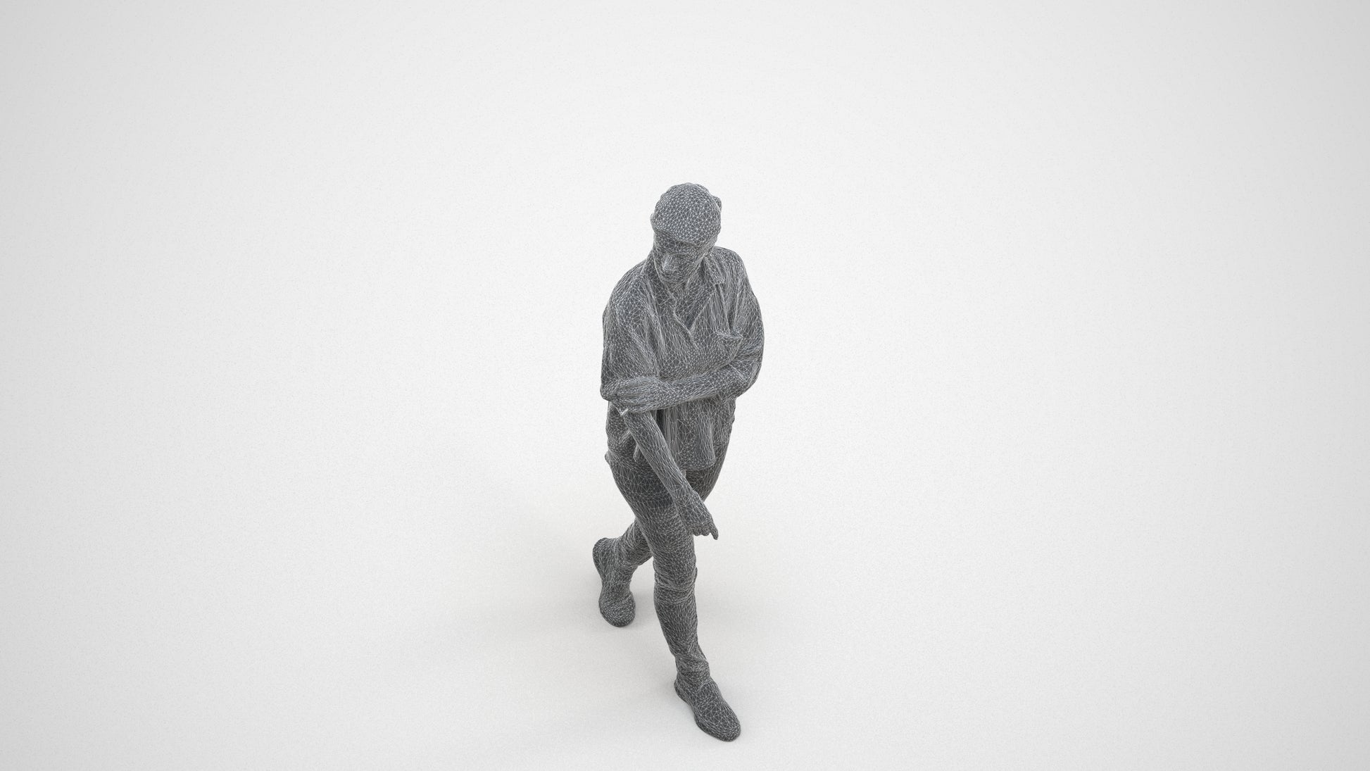 3D people model woman casual walking, scanned human for 3ds Max rendering, wireframe three-quarter view