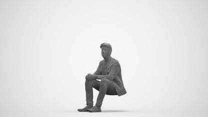 realistic 3D man casual sitting, scanned archviz people for Blender and 3ds Max, three-quarter front view render
