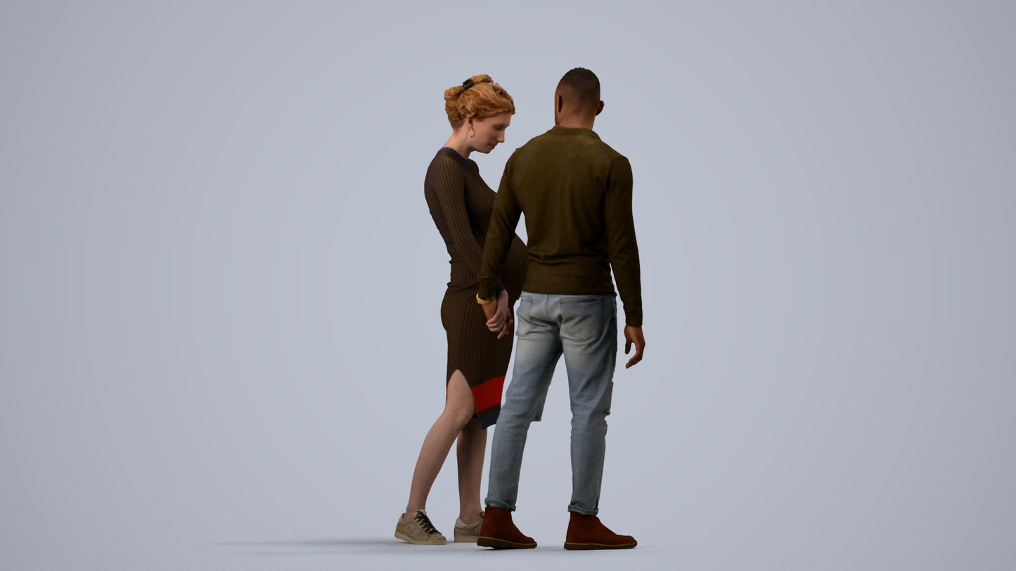 scanned 3D woman casual couple, photogrammetry people for Enscape and V-Ray, side view render