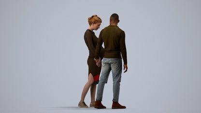 scanned 3D woman casual couple, photogrammetry people for Enscape and V-Ray, side view render