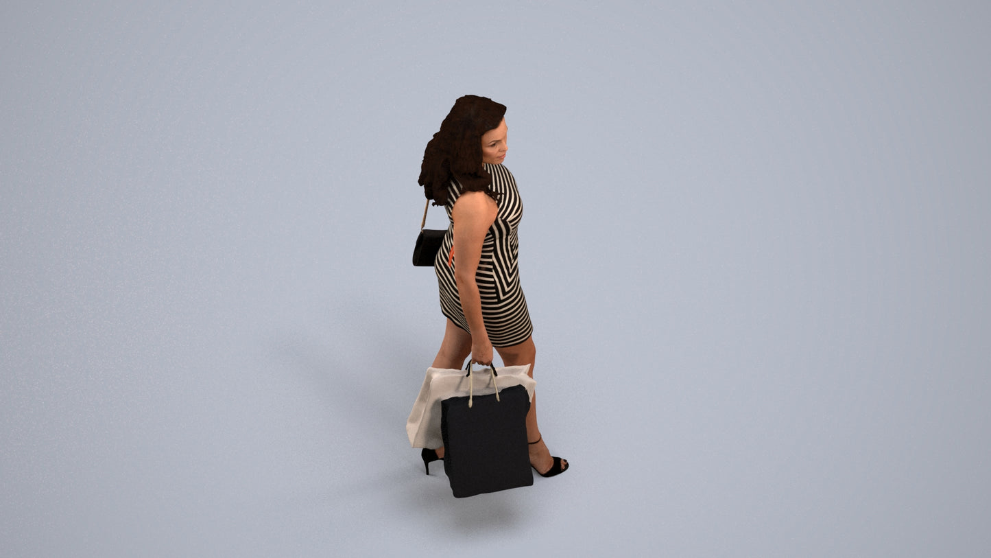 3D people model woman casual shopping, scanned human for 3ds Max rendering, back view render