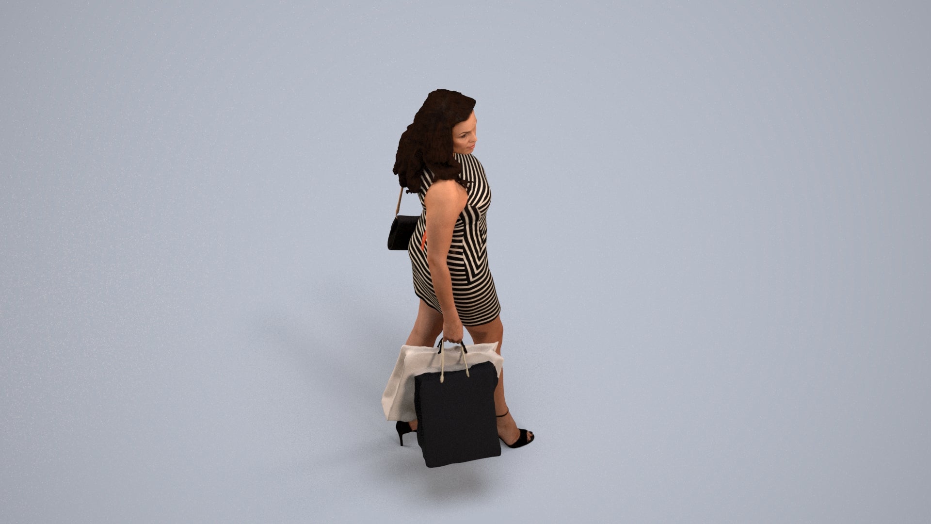 3D people model woman casual shopping, scanned human for 3ds Max rendering, back view render