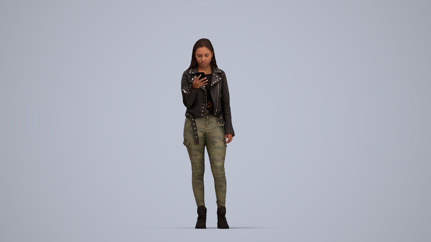 realistic 3D human woman casual shopping, archviz people FBX OBJ for Blender, top-down view render