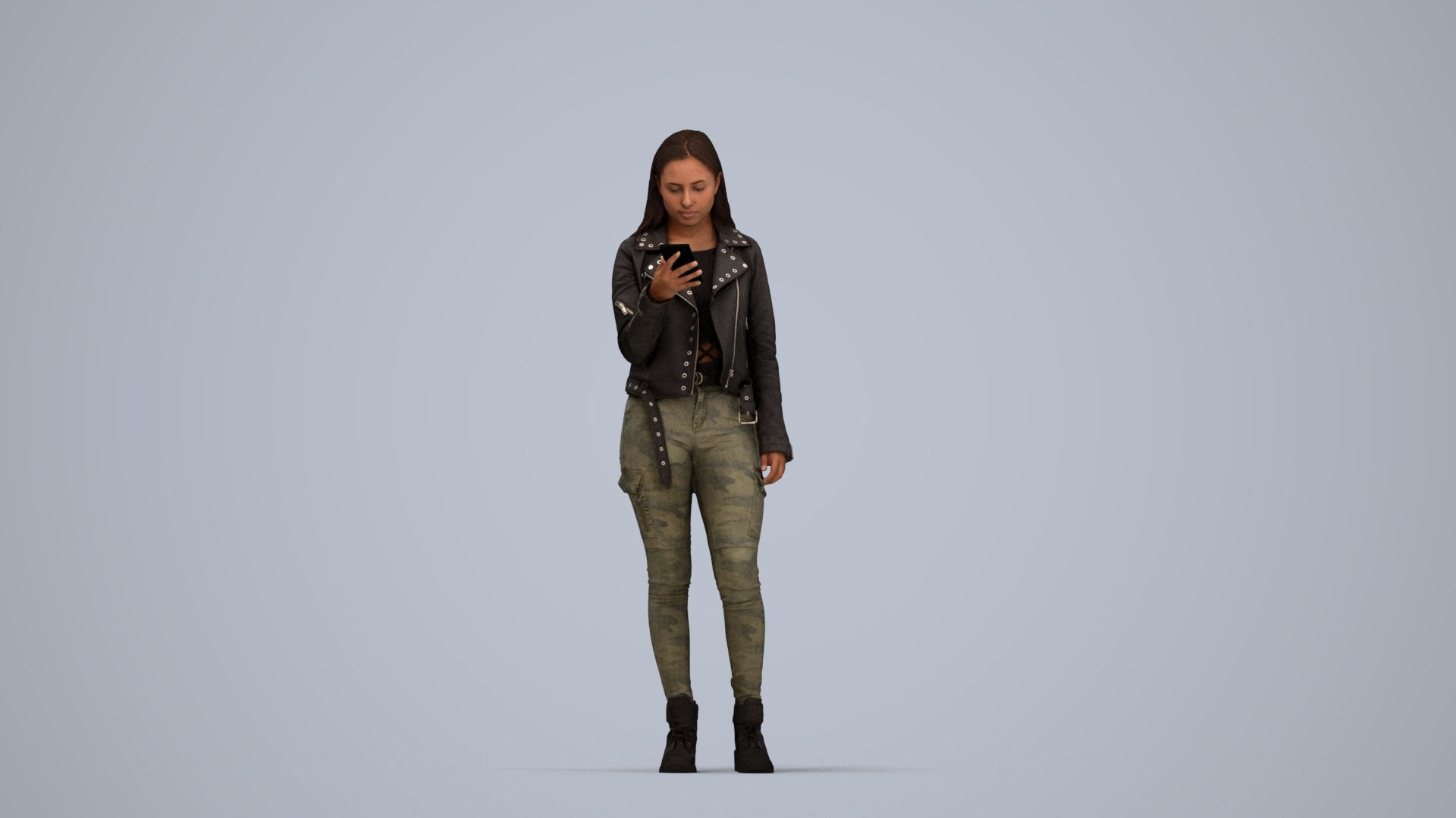 realistic 3D human woman casual shopping, archviz people FBX OBJ for Blender, top-down view render