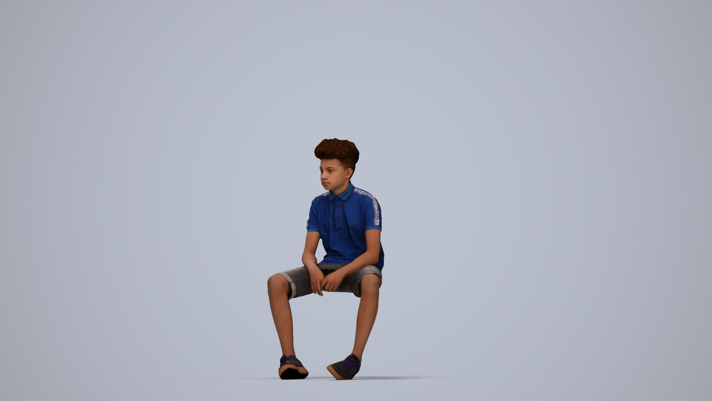 3D scanned boy kids casual, photorealistic archviz people for Enscape and SketchUp, top-down view render