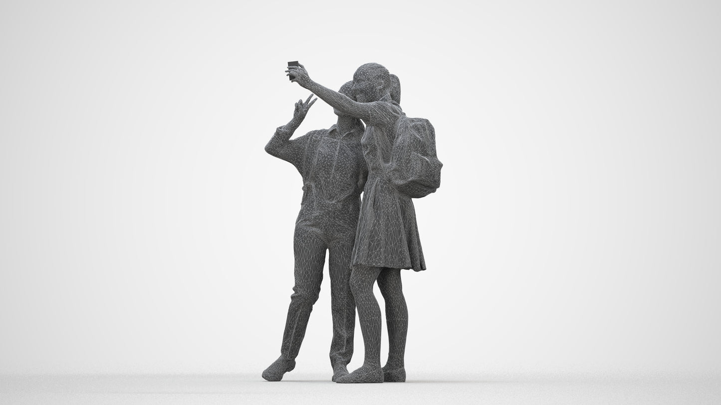 scanned 3D girl kids, photogrammetry people for Enscape and V-Ray, wireframe back view
