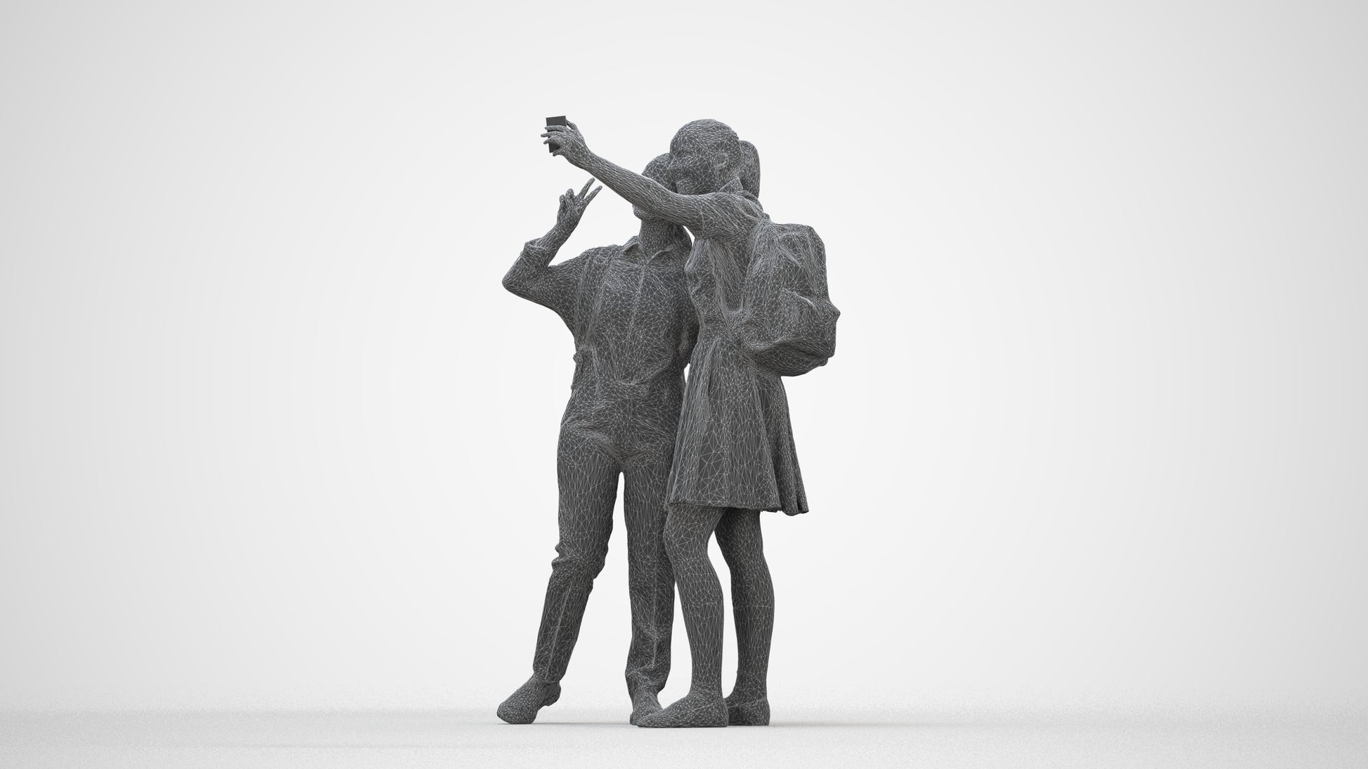 scanned 3D girl kids, photogrammetry people for Enscape and V-Ray, wireframe back view